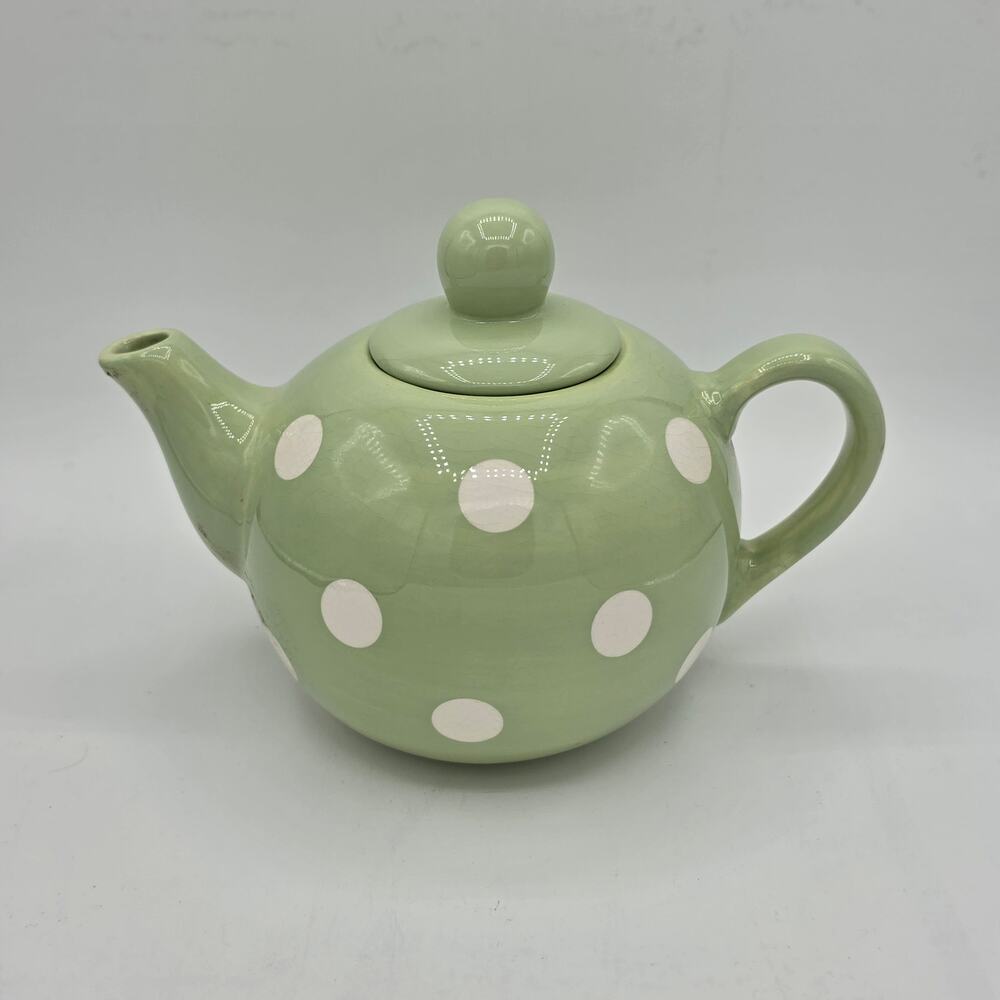 Mint Green Ceramic Teapot with White Polka Dots Cottagecore Farmhouse READ